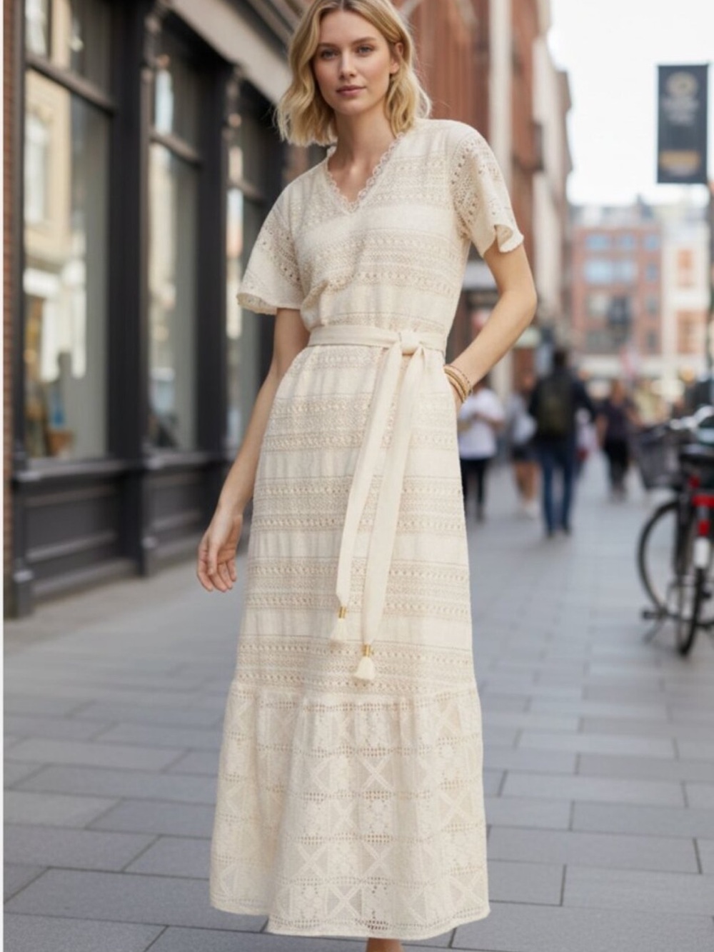 Chico’s Cream Lace Maxi Dress, SZ 1 Petite